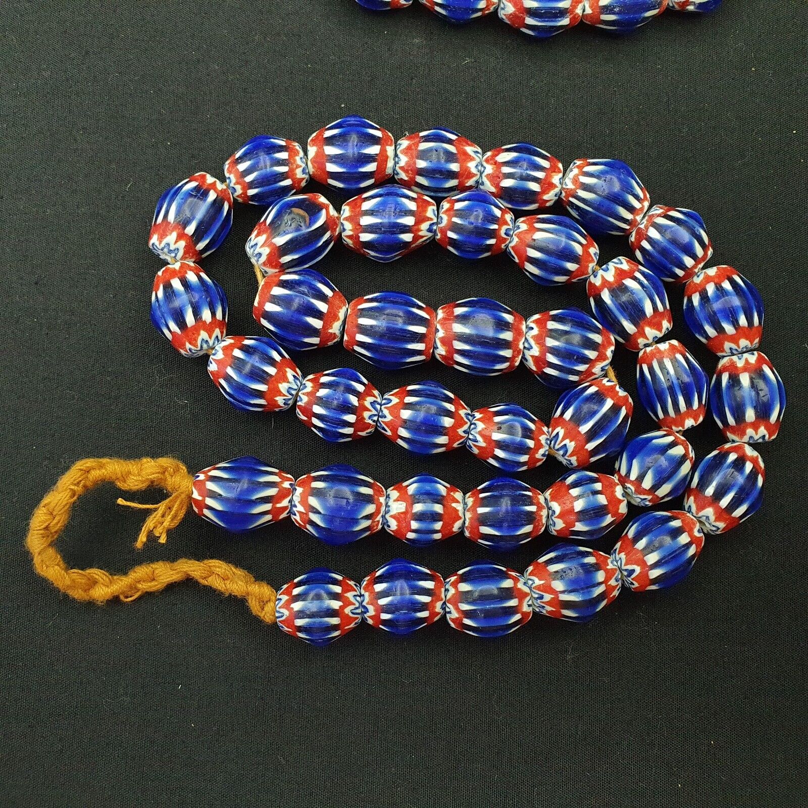 Vintage BLUE Chevron Beads Venetian African 13.5mm 15mmx17mm Beads Long Strand