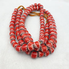 Vintage Venetian Trade Style beads Old Red Glass Chevron Beads Strand 10mm
