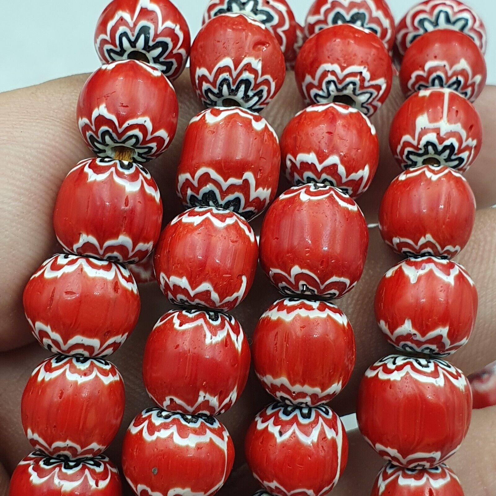 Vintage Venetian Trade Style beads Old Red Glass Chevron Beads Strand 10mm