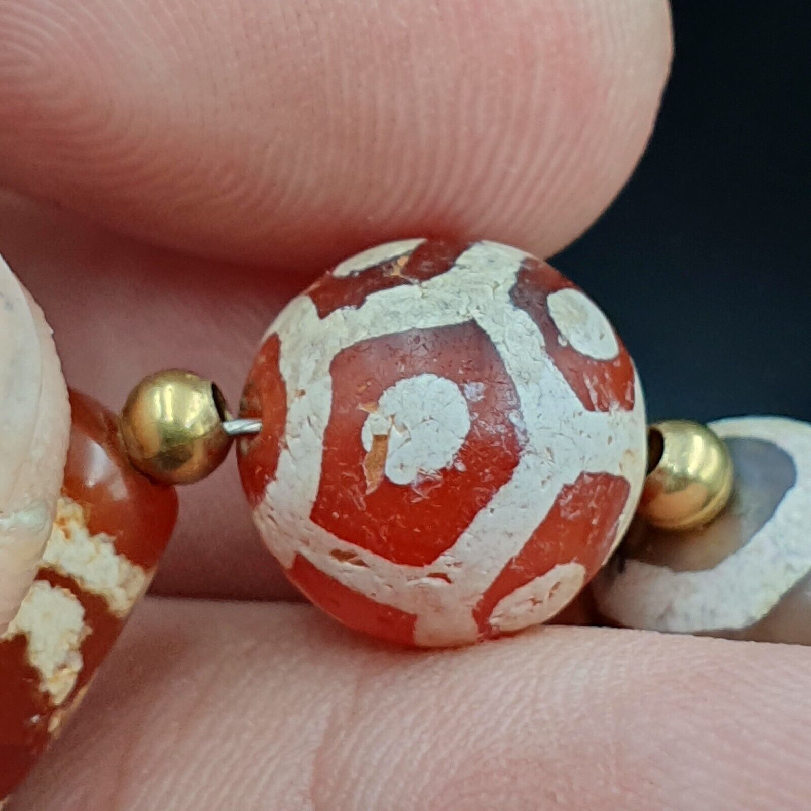 Amazing Red Agate Antique Tibetan Central Asian Etched Agate beads Necklace E10