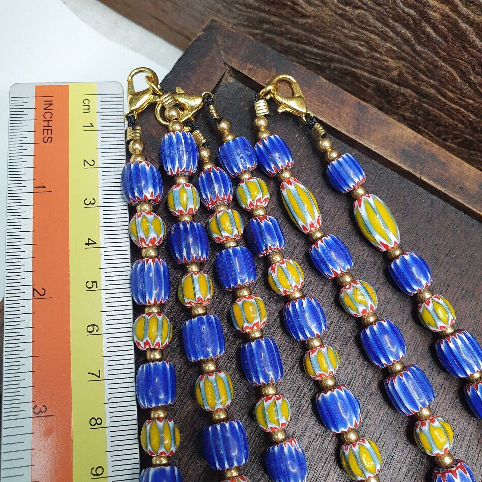 Vintage Old Blue, yellow Chevron Trade beads Old African Glass Beads Necklace