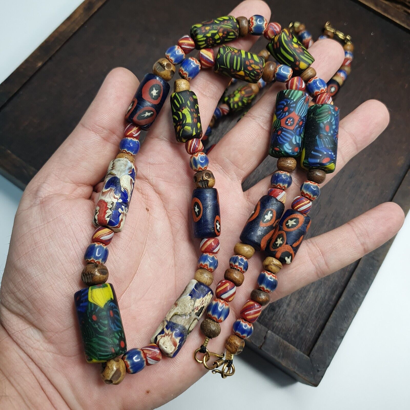 Venetian Millefiori Style beads Mosaic Glass Chevron beaded Necklace