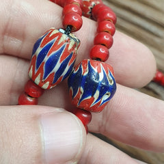 Antique Vintage Venetian White Heart & Blue Chevron Trade Beads Necklace ACH2