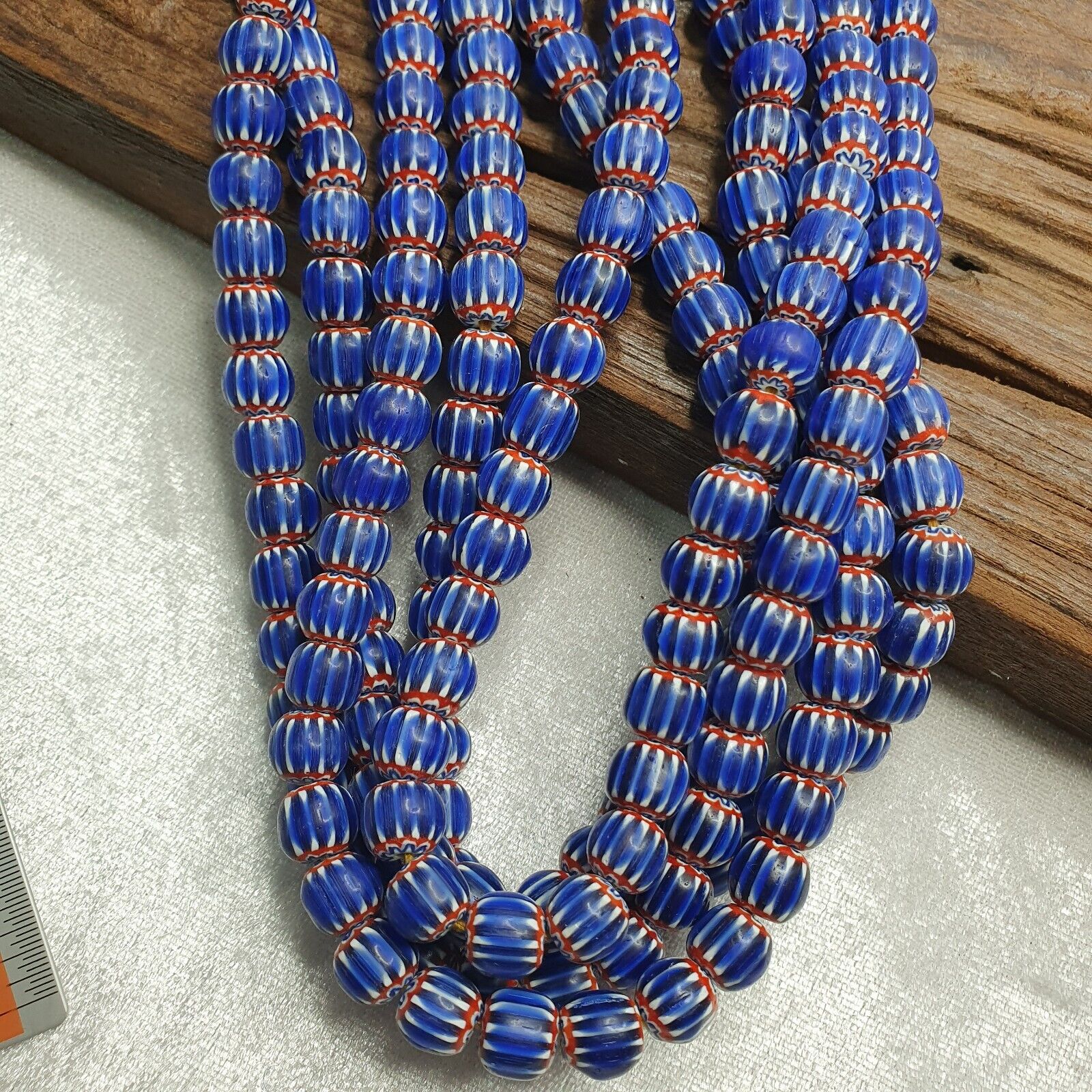 Vintage Blue Chevron Venetian Style Multilayers 10mm Glass Beads Necklace
