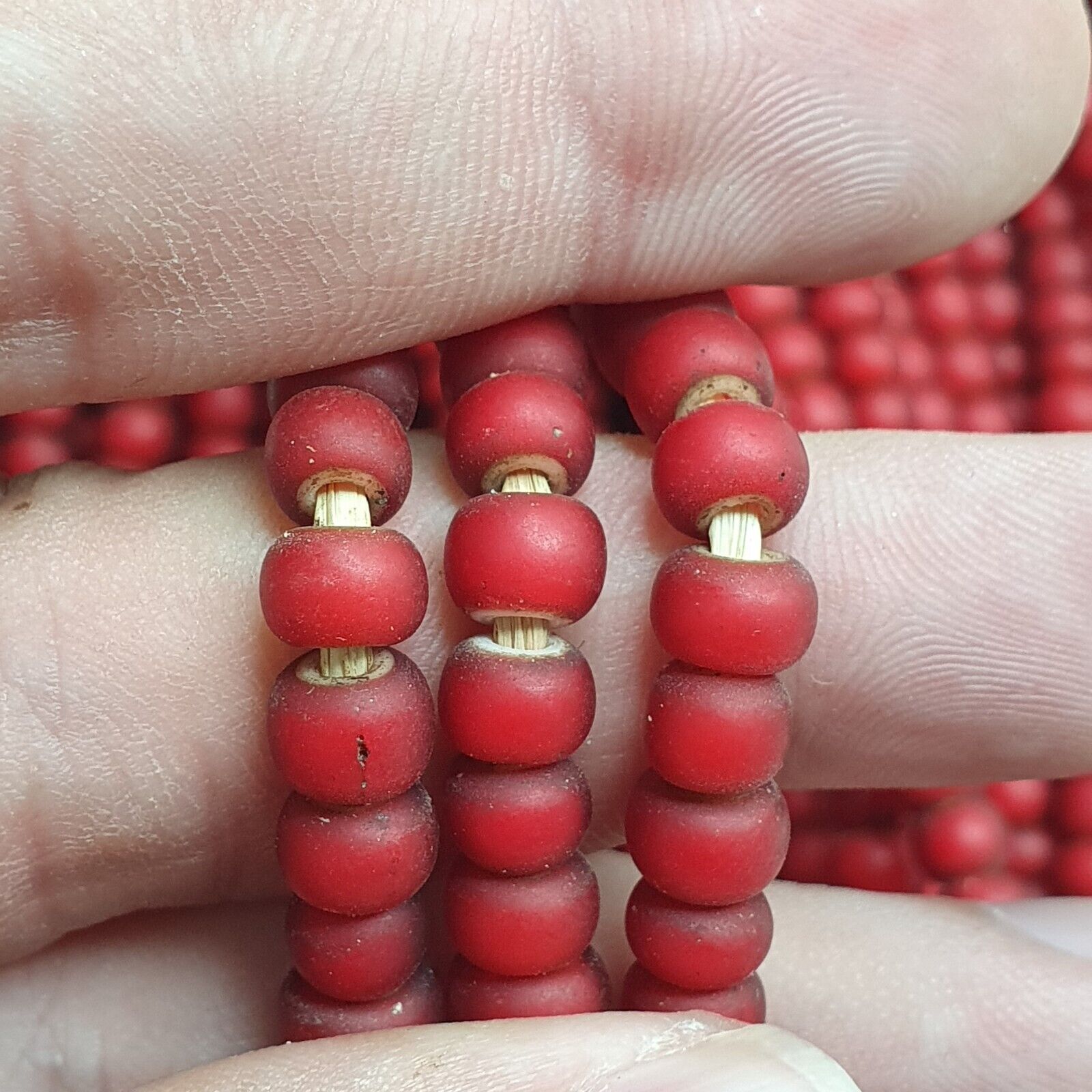 6.5 mm Antique Venetian White Heart African Trade Beads Long Strand