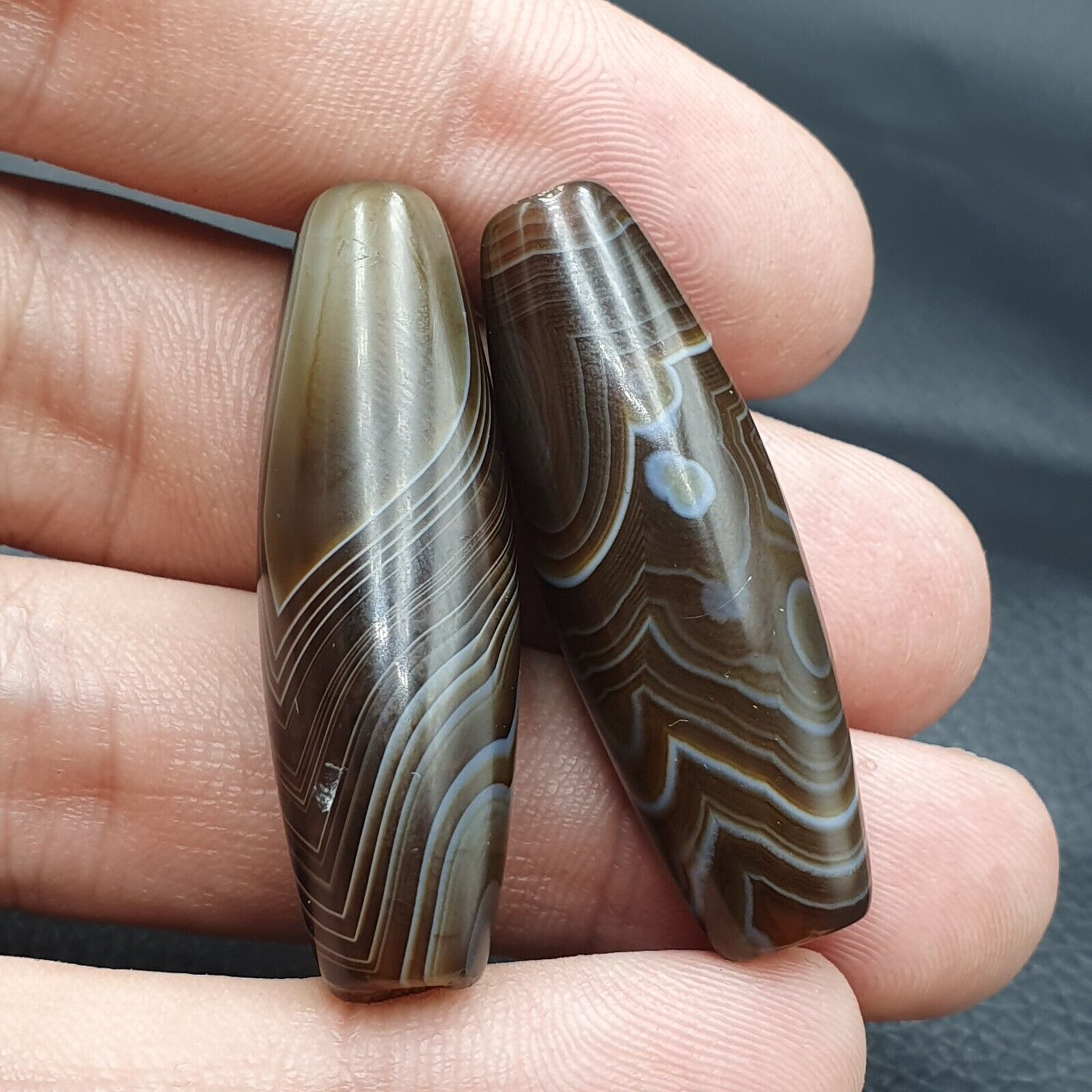 2 Old Yemeni Agate Natural Rare pattern African Banded Agate Bead  YM-52