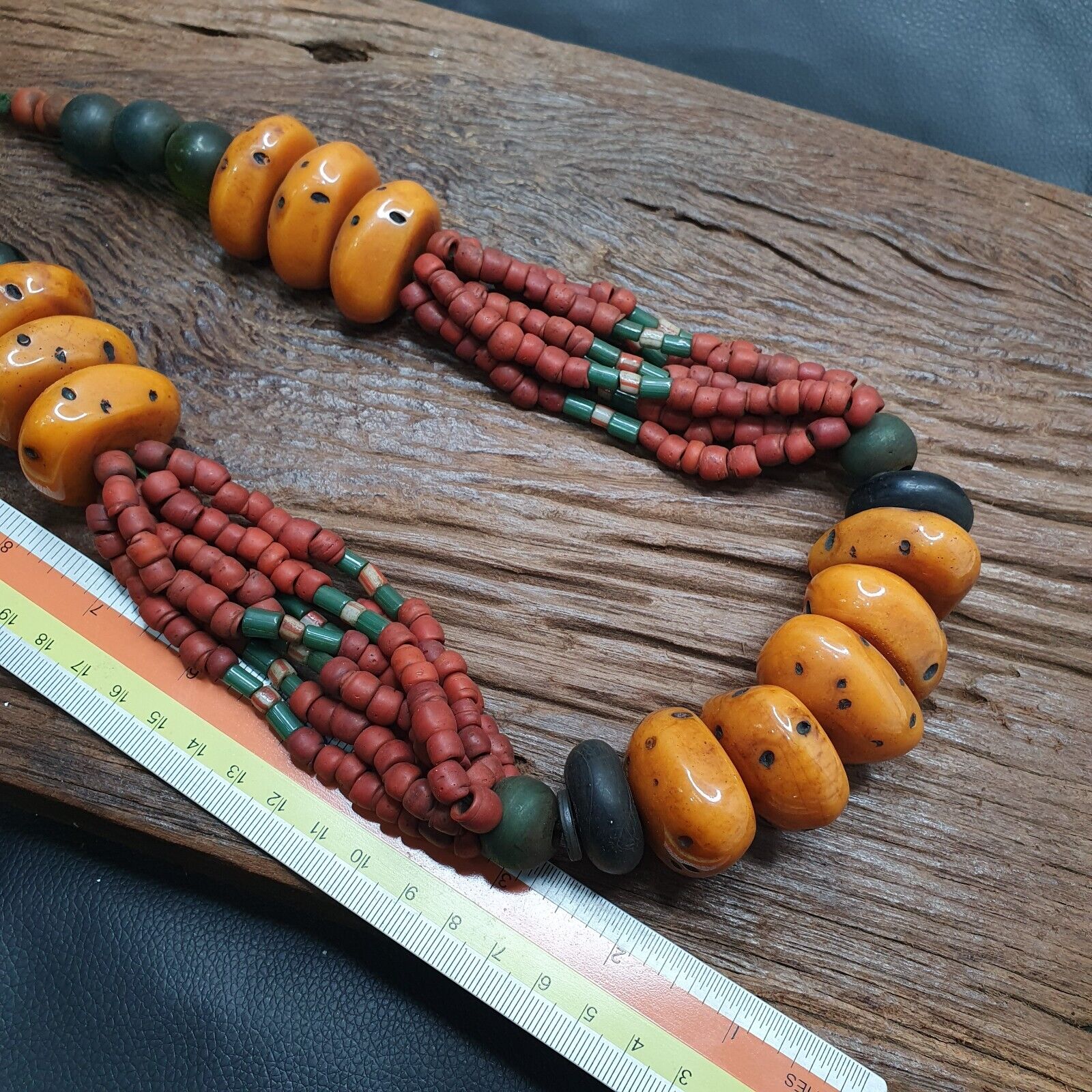 Handcrafted Amber Resin and glass beads Vintage Jewelry Necklace 333grams