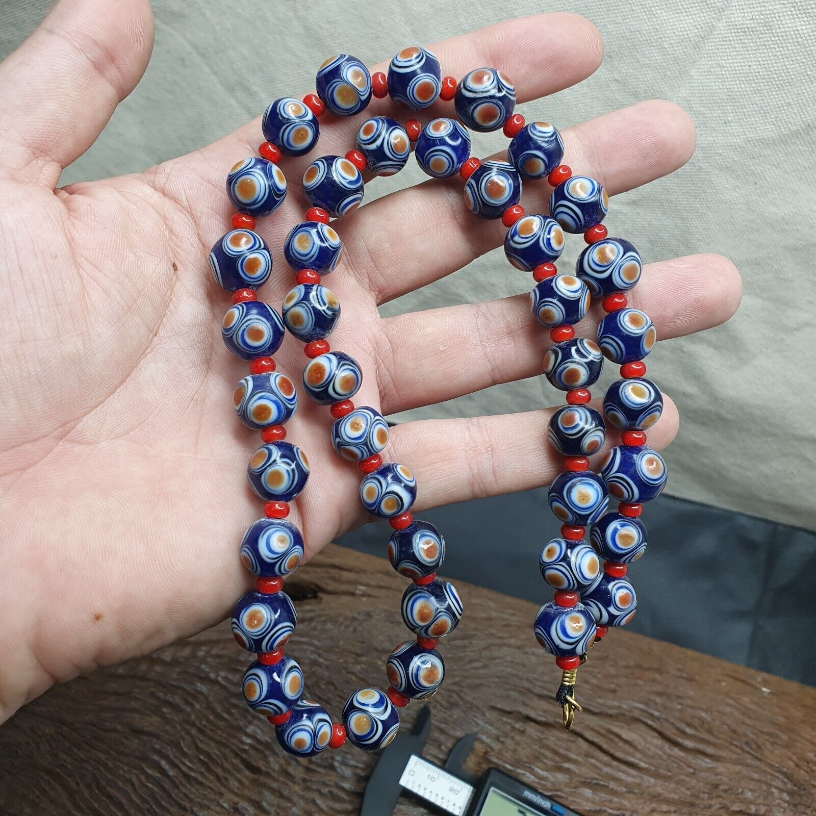Handcrafted Amazing Hundred Eyes Beads with Venetian Red Whiteheart Beads Necklace: Unique Artisanal Statement Jewelry Piece