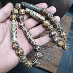 Beautiful Asian Burmese Old Pumtek Palm Wood Stone beads Necklace PMY-2