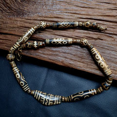 Exquisite Asian Burmese Old Pumtek Palm Wood Stone Beads Necklace - Handcrafted Vintage Jewelry