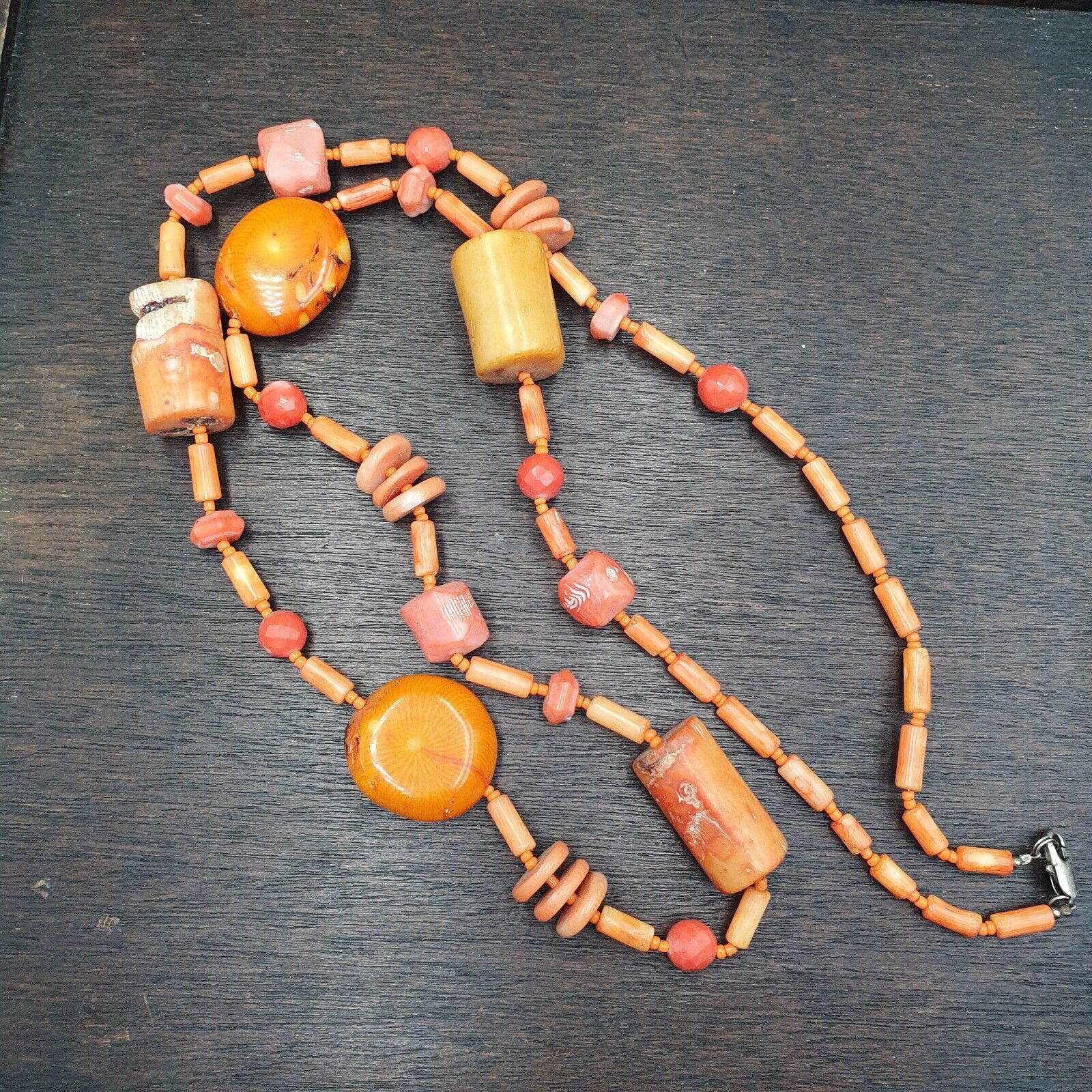 Long Coral Beads Vintage Pink, orange Coral Beads Long Necklace