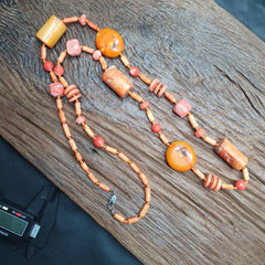 Long Coral Beads Vintage Pink, orange Coral Beads Long Necklace