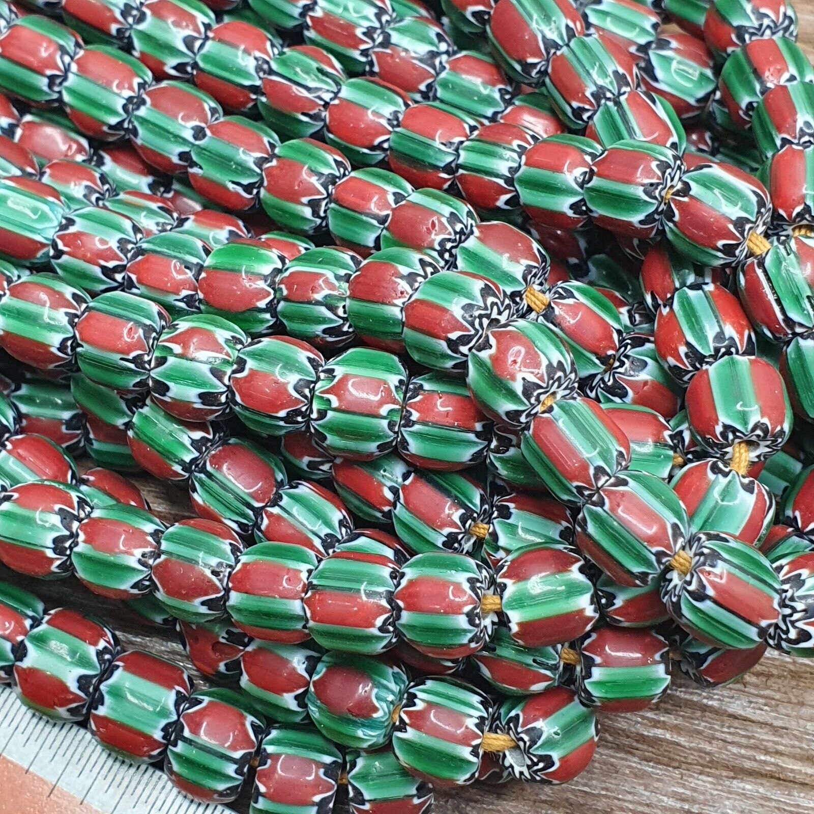 Stunning watermelon Chevrons Venetian Style Beads Strand 9MM