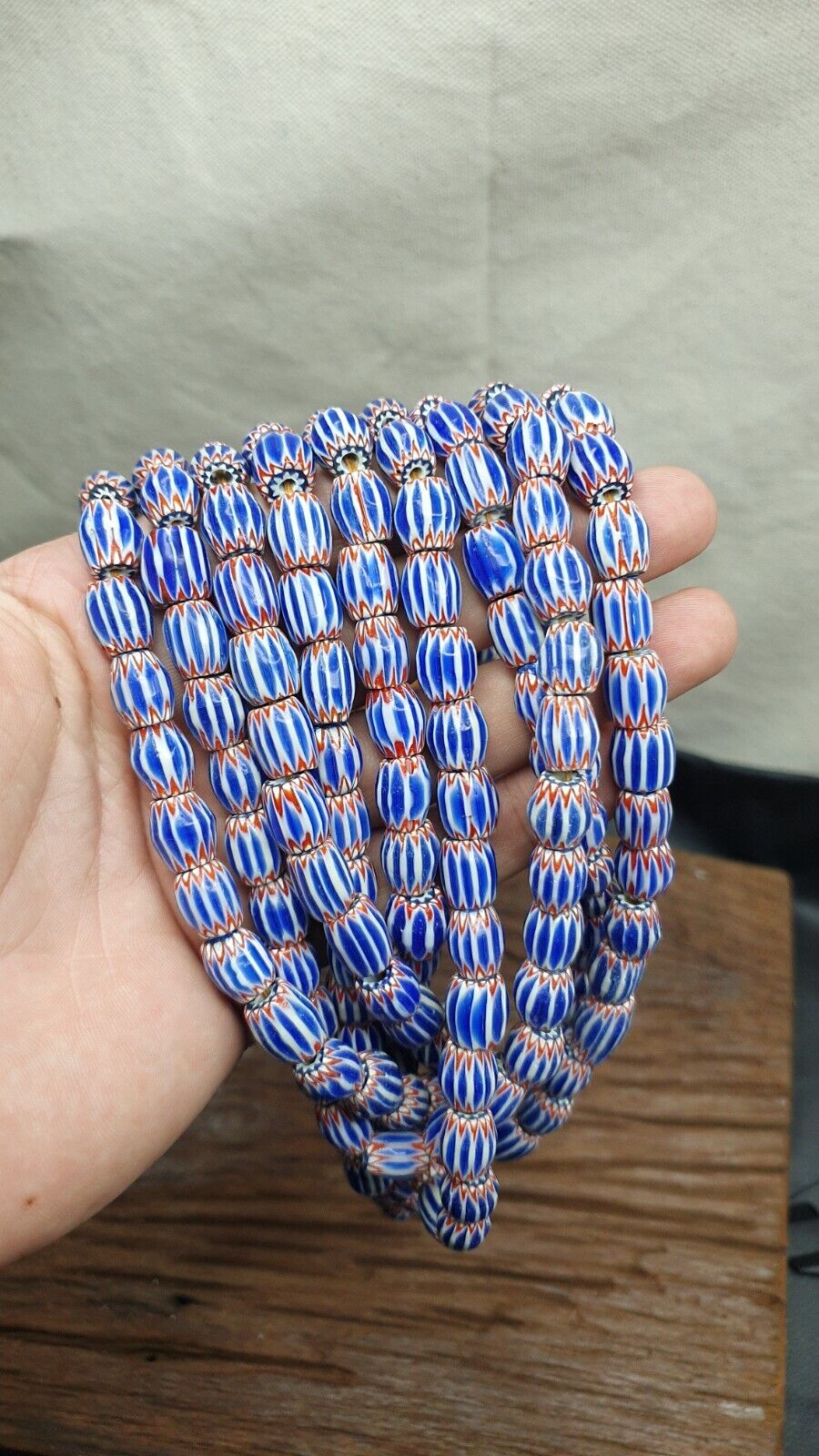 Vintage Blue Chevron Venetian Style Multilayers 10x11mm Glass Beads Strand