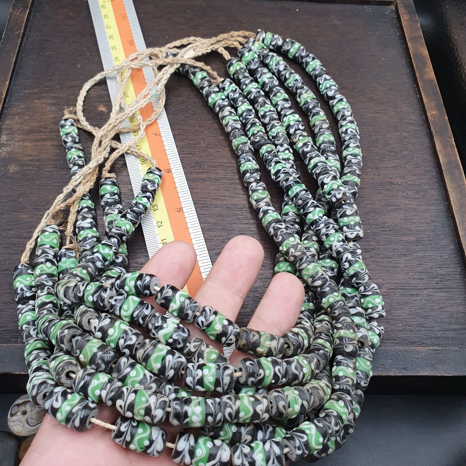 Vintage Green Floral Fancy Multicolor GLASS beads necklace 16x9mm
