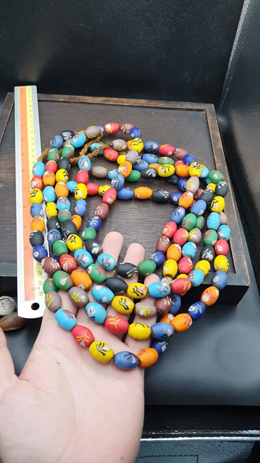 Vintage Floral Oval Shape Fancy Multicolor GLASS beads necklace 18x13mm
