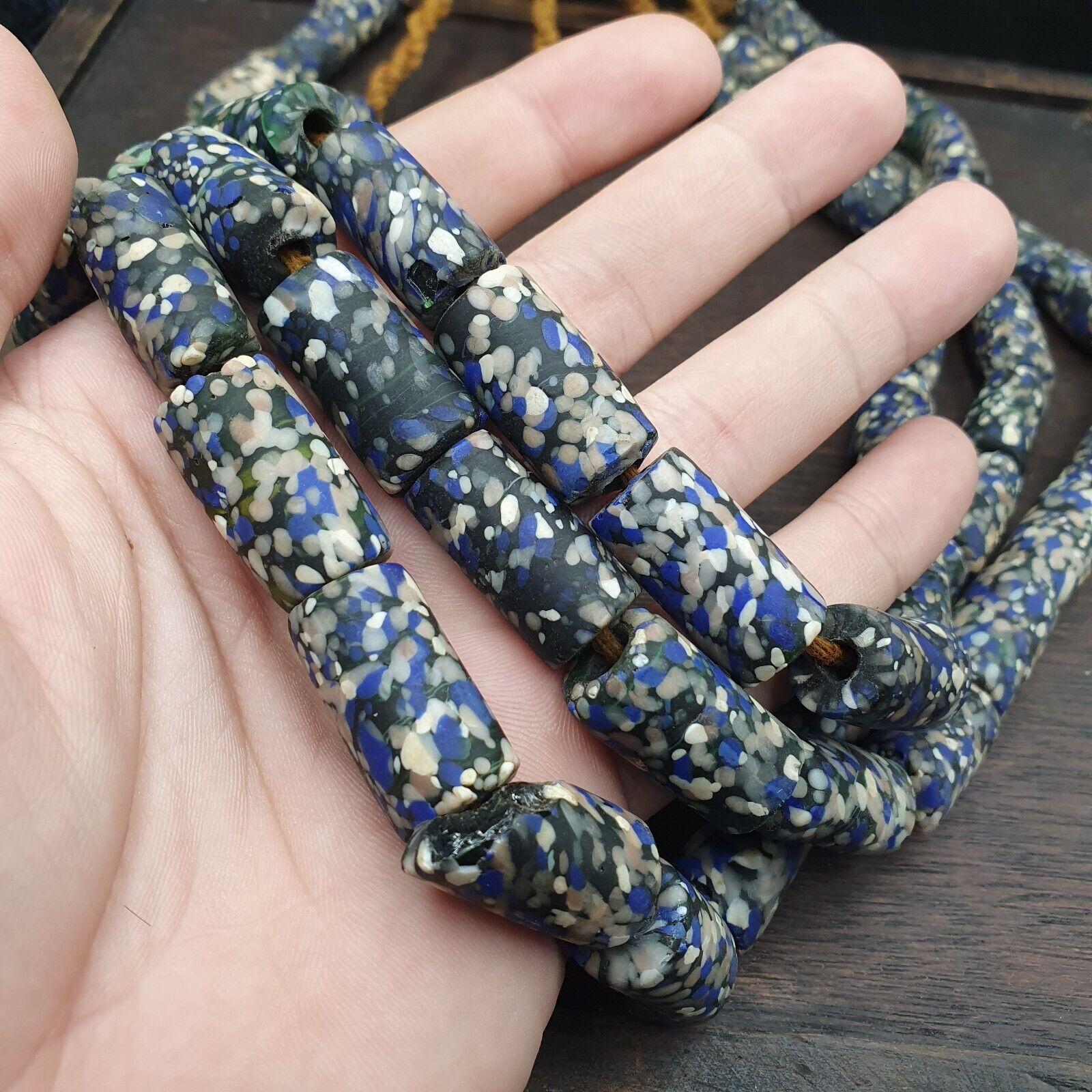 Vintage Blue, white ART Fancy GLASS beads necklace