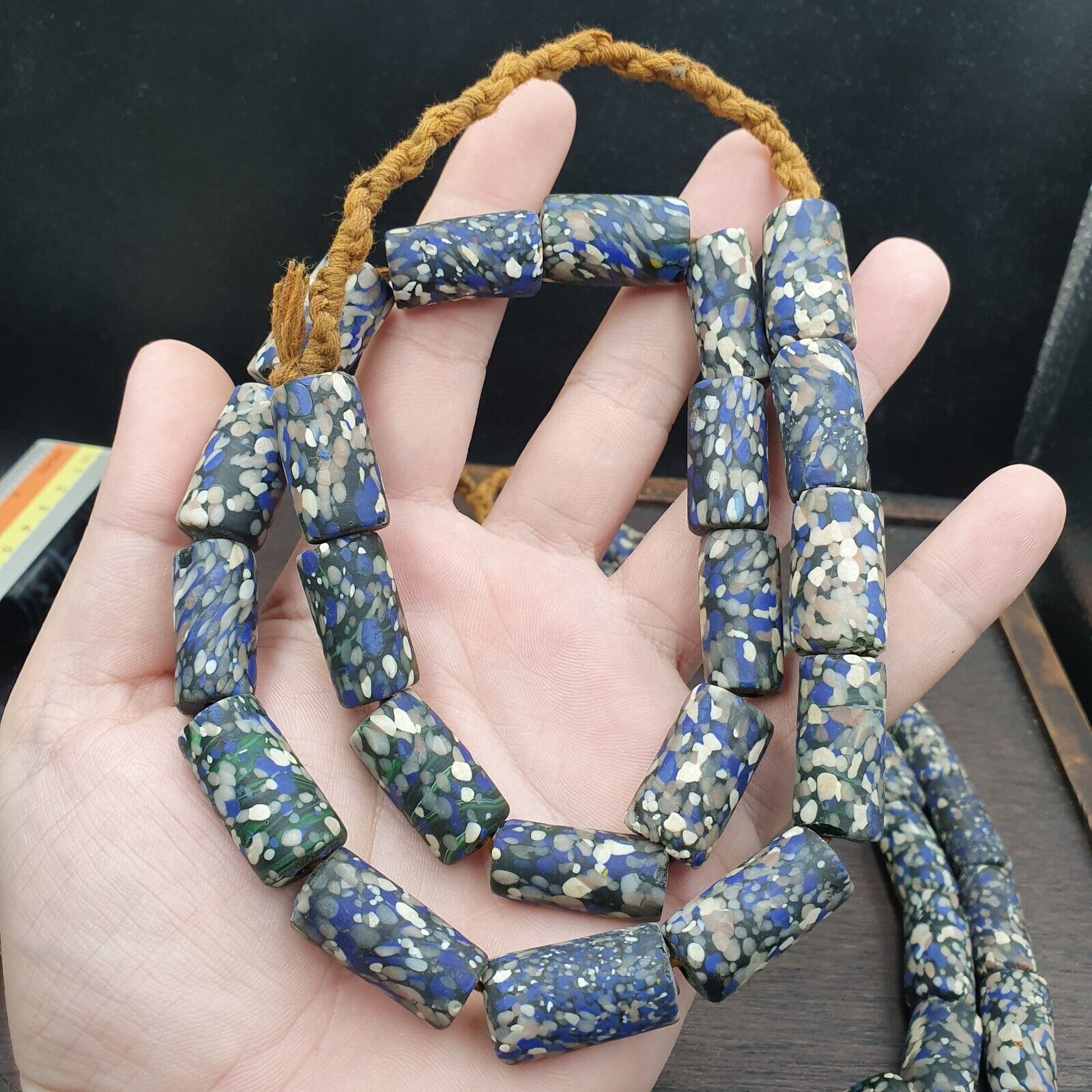 Vintage Blue, white ART Fancy GLASS beads necklace