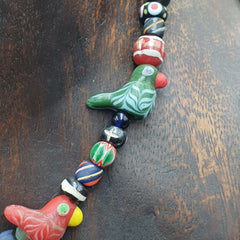 Vintage Colorfull Venetian Style face and birds glass Beads Beaded Necklace