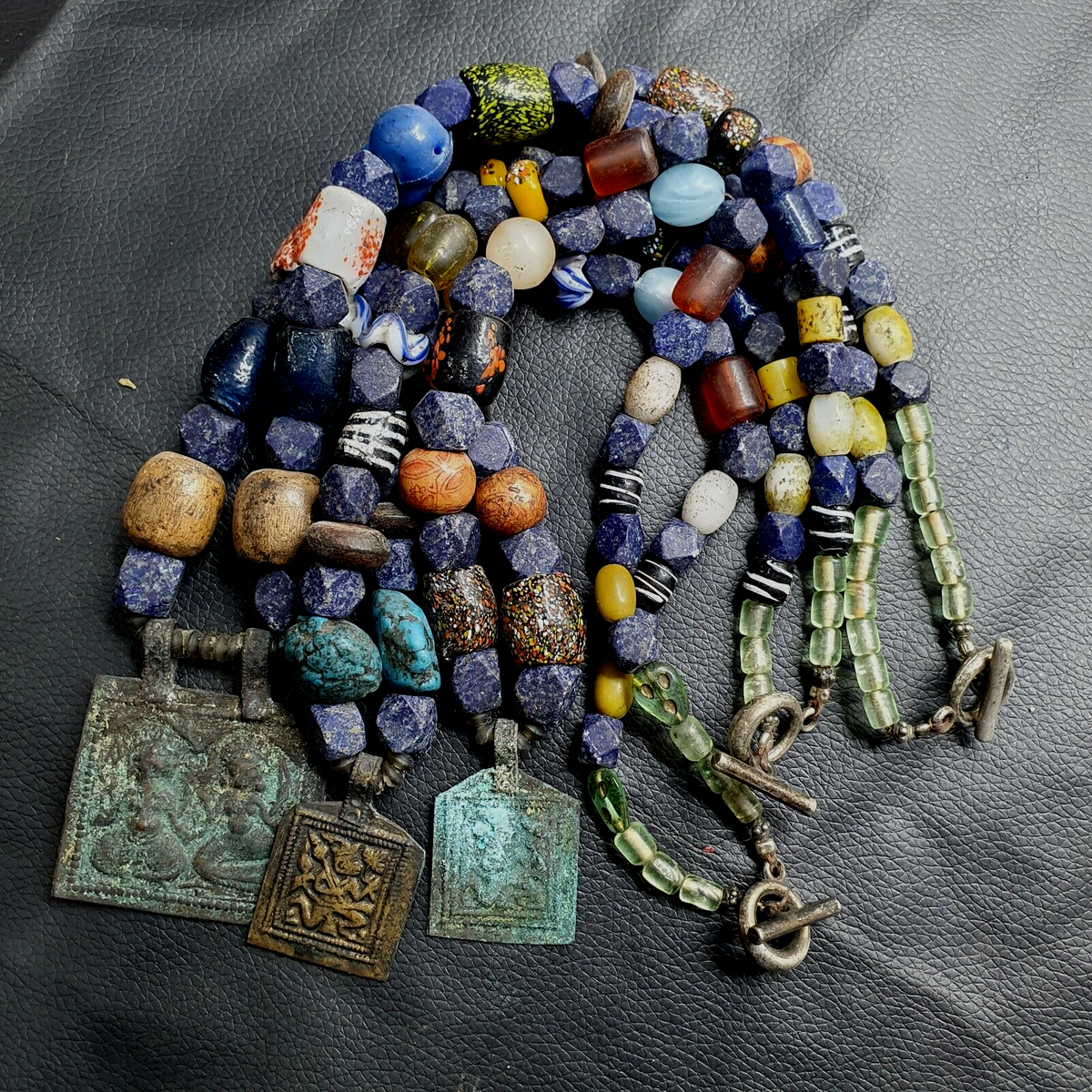 Vintage Lapis and Glass beaded Necklaces With Old pendants Lot 3 LPS3