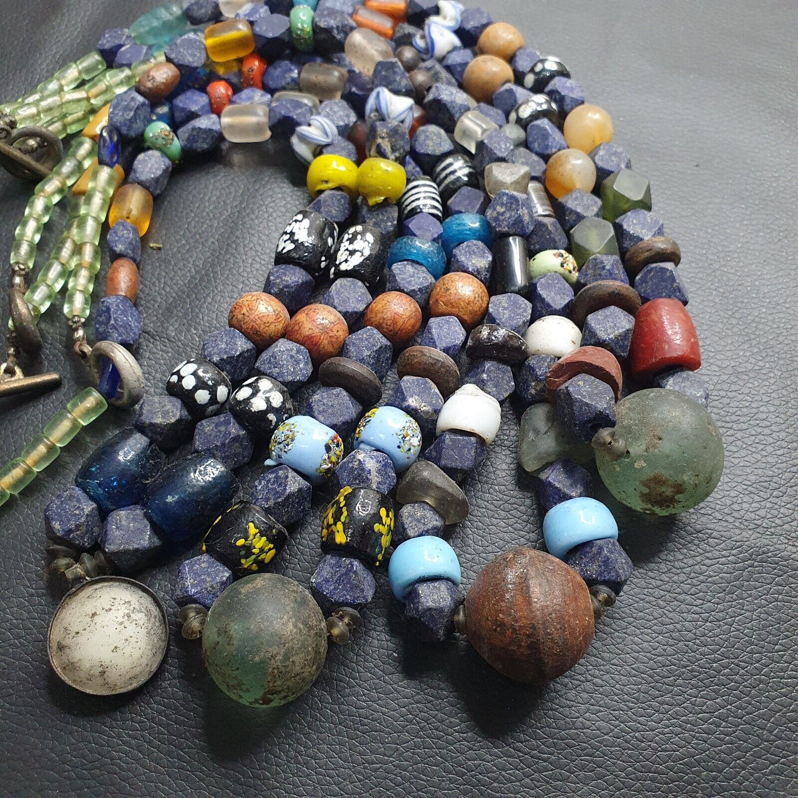 4 Vintage Lapis and Glass beaded Necklaces With Old pendants Lot 4 LPS4