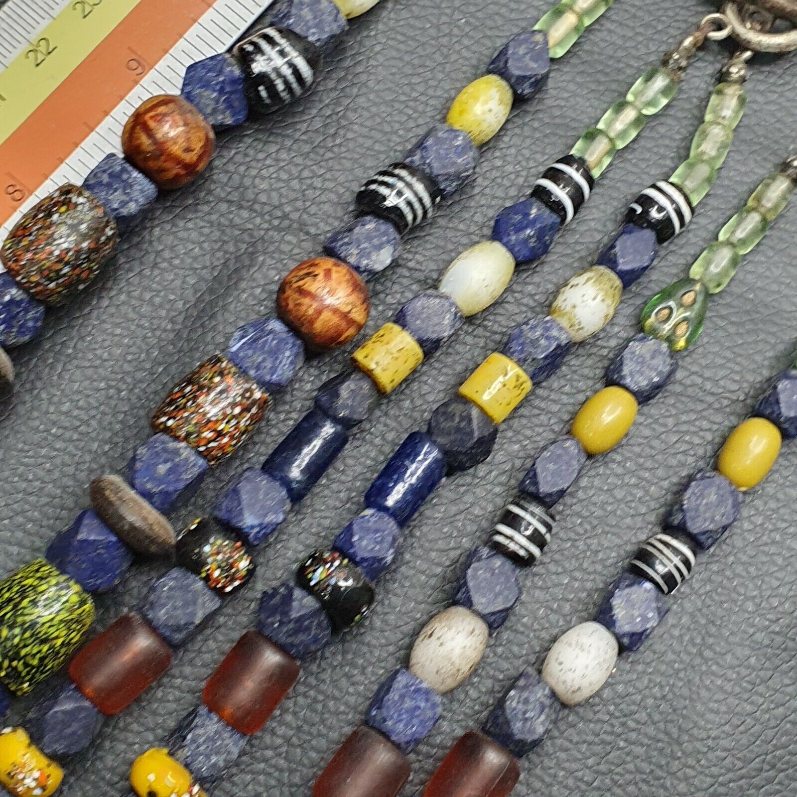 Vintage Lapis and Glass beaded Necklaces With Old pendants Lot 3 LPS3