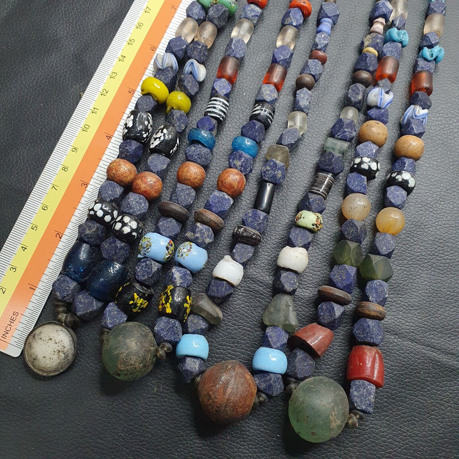 4 Vintage Lapis and Glass beaded Necklaces With Old pendants Lot 4 LPS4