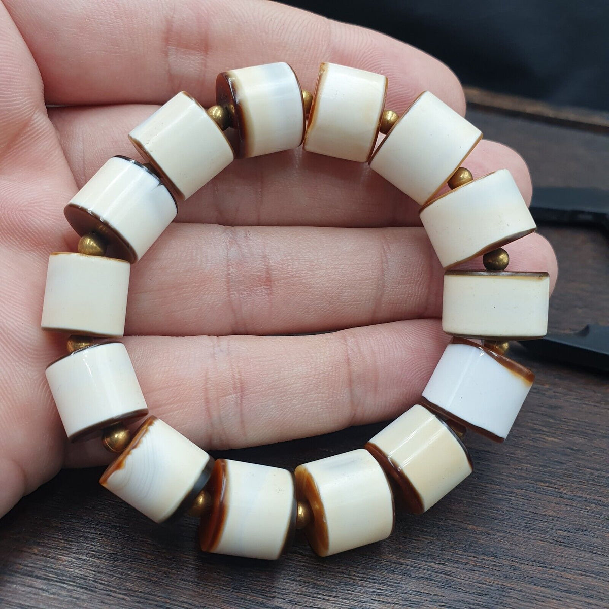 Antique Old Dzi Yemeni Banded Agate Beads Bracelet AGT-1