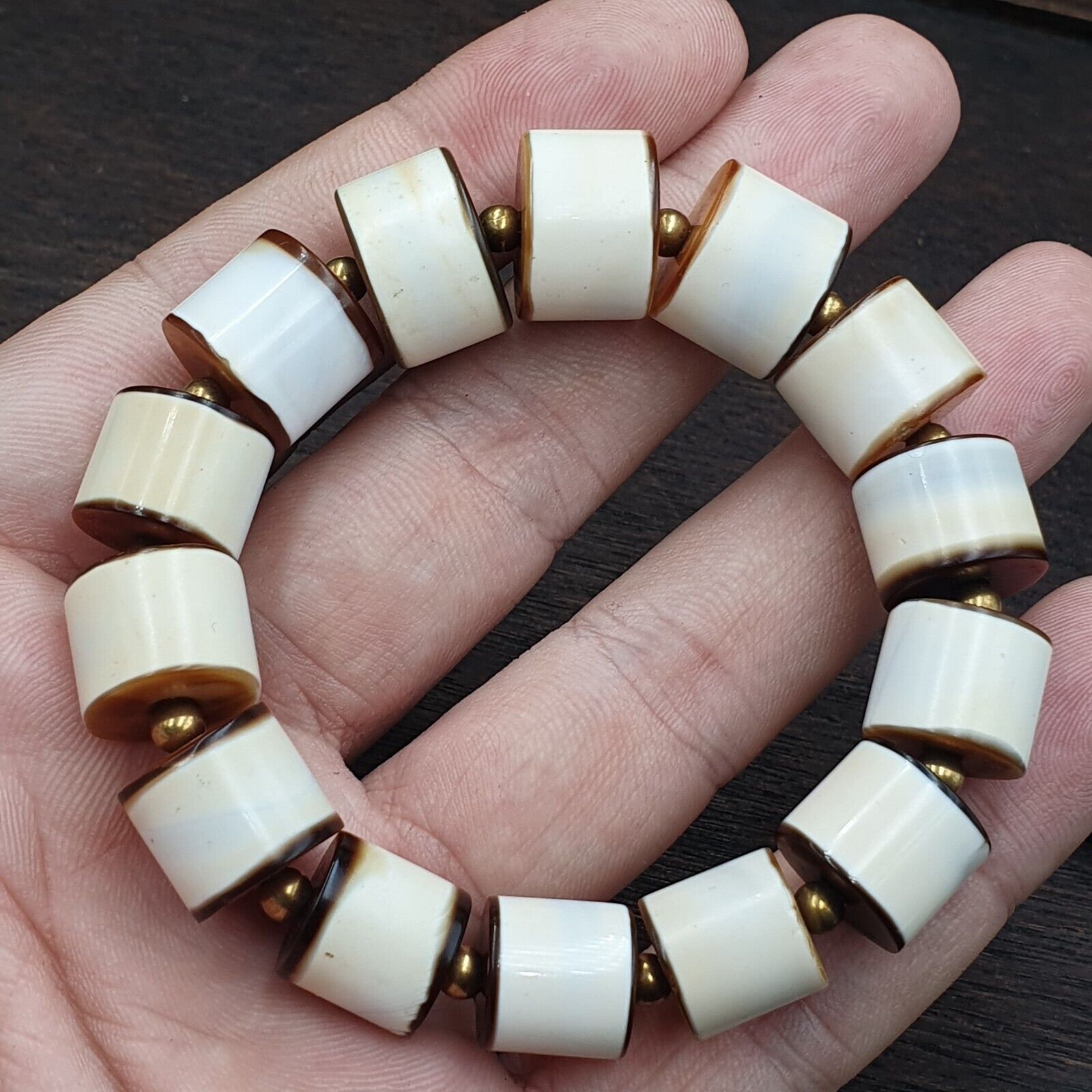 Antique Old Dzi Yemeni Banded Agate Beads Bracelet AGT-1