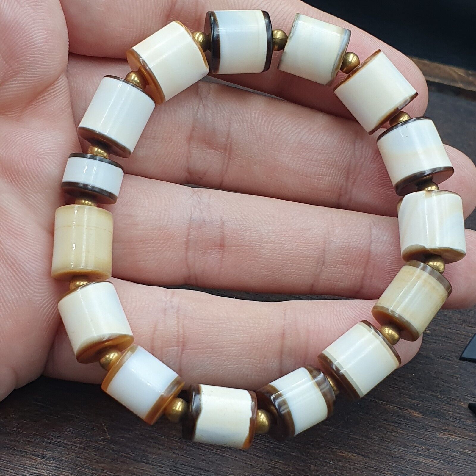 Antique Old Dzi Yemeni Banded Agate Beads Bracelet AGT-2
