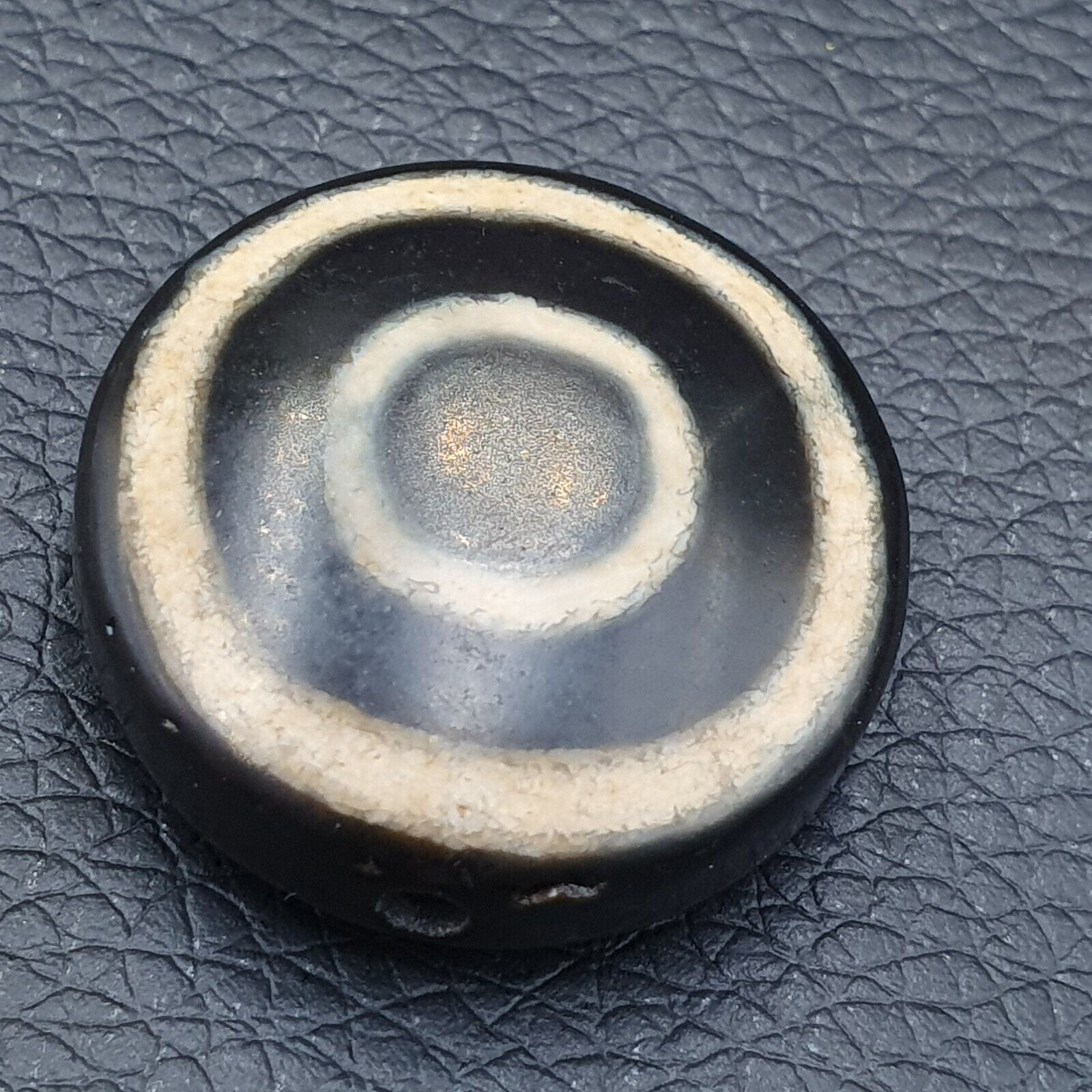 Tibetan Nepalese Himalayan Old Dzi Unique 2 eye Button LUKMIK Bead Amulet