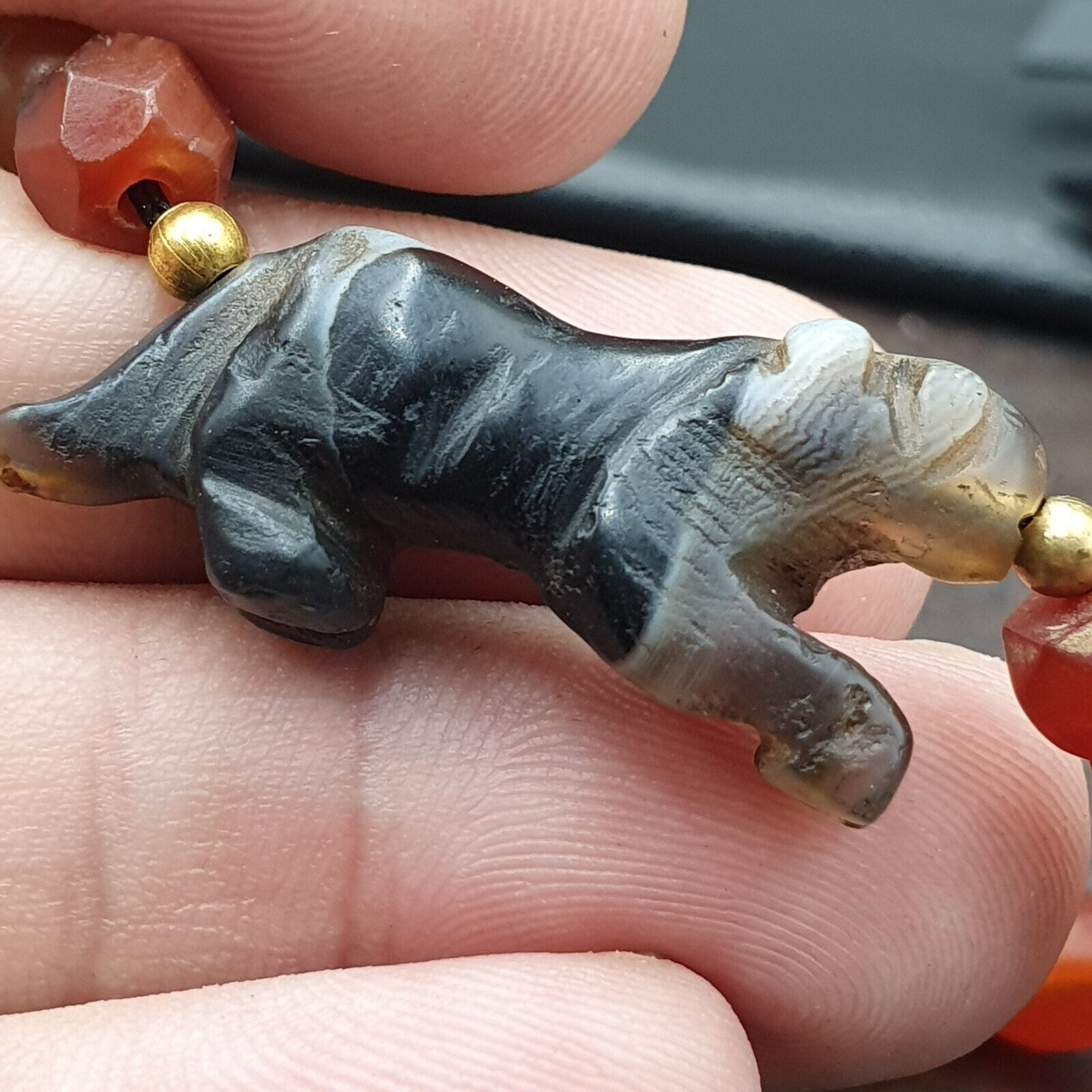 Antique Tibetan Agate Animal Figurine with carnelian Agate Beads Bracelet #2