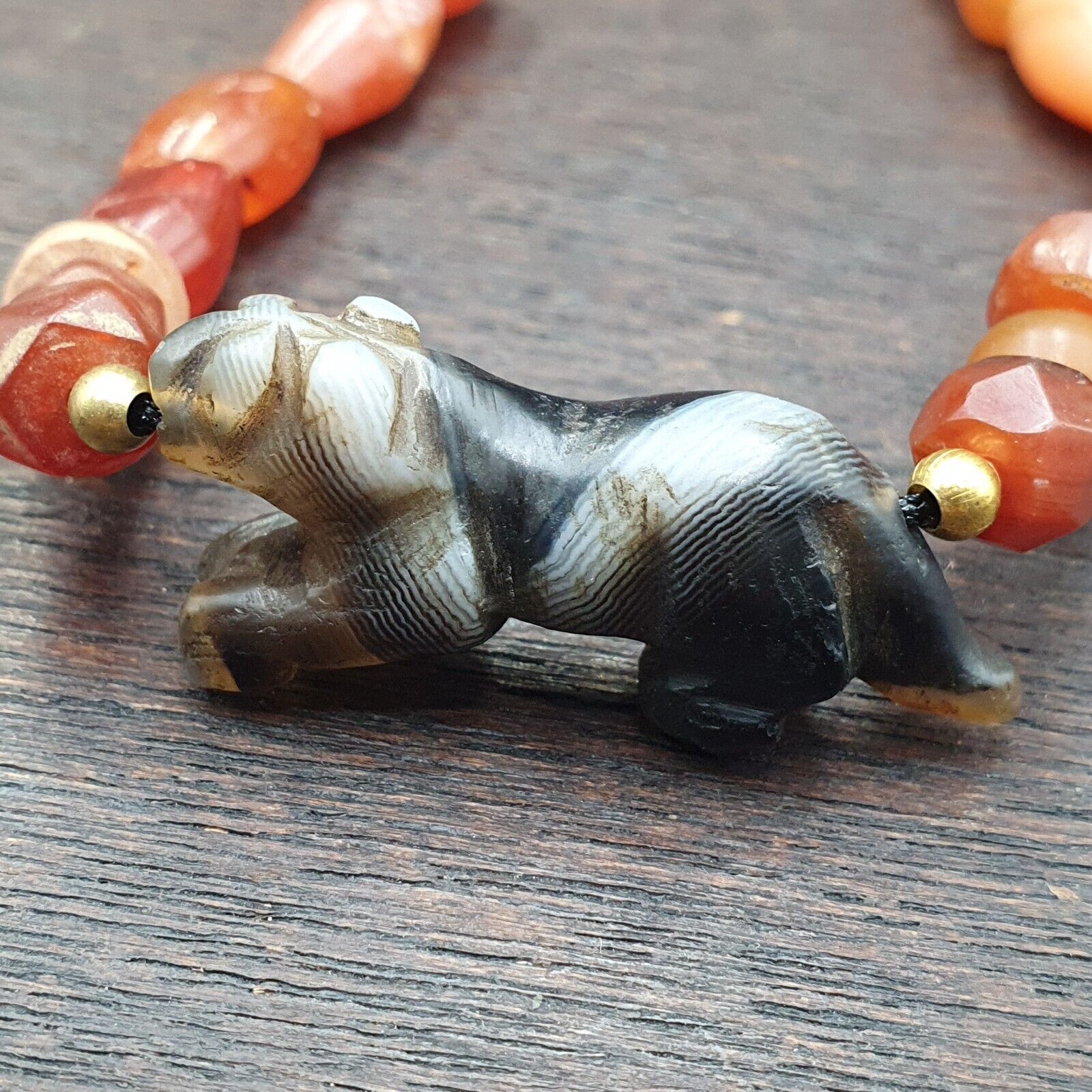 Antique Tibetan Agate Animal Figurine with carnelian Agate Beads Bracelet #2