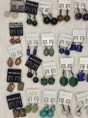 Vintage 925 Silver Natural Stones Earrings 36 Pairs Lot Assorted Stones