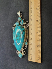 Große 2-tlg. Herren-Halskettenanhänger aus Sterlingsilber mit blauem Kingman-Türkis