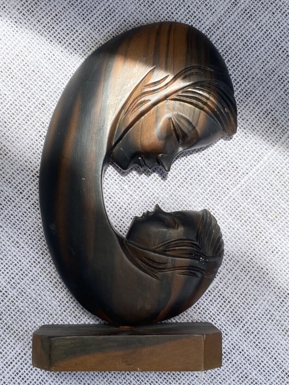 Vintage Mother and Child Hand Carved Wood Sculpture home decorating piece.