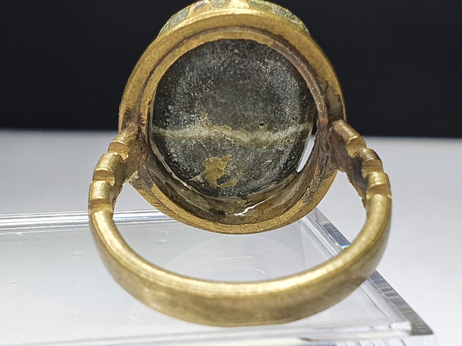 FEINER ANTIK-GOLD-VERGOLDETER SILBER-Messing-Bronze-Jade-CABOCHON-RING