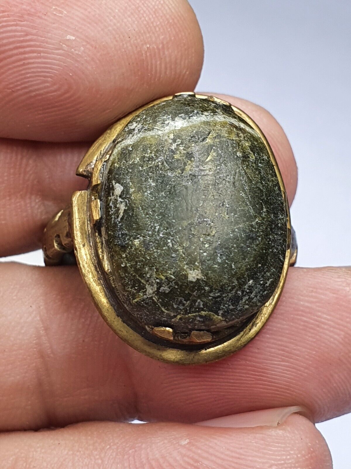 FEINER ANTIK-GOLD-VERGOLDETER SILBER-Messing-Bronze-Jade-CABOCHON-RING