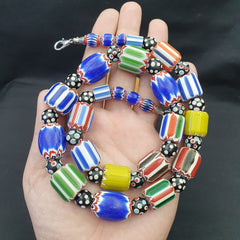 Vintage Venetian Trade African Chevron Beads multi color Big Size Long Strand