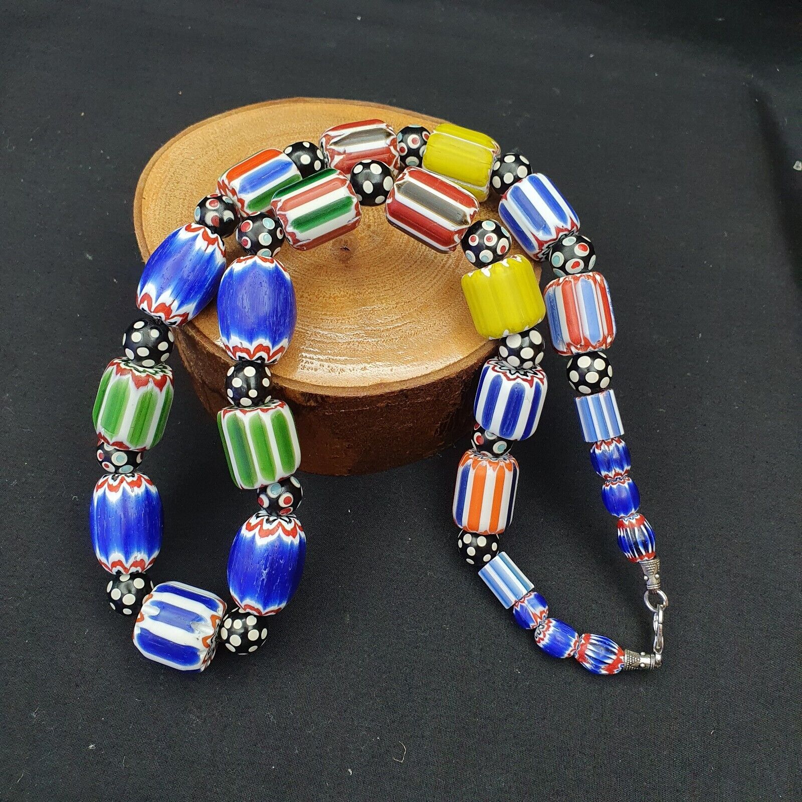 Vintage Venetian Trade African Chevron Beads multi color Big Size Long Strand