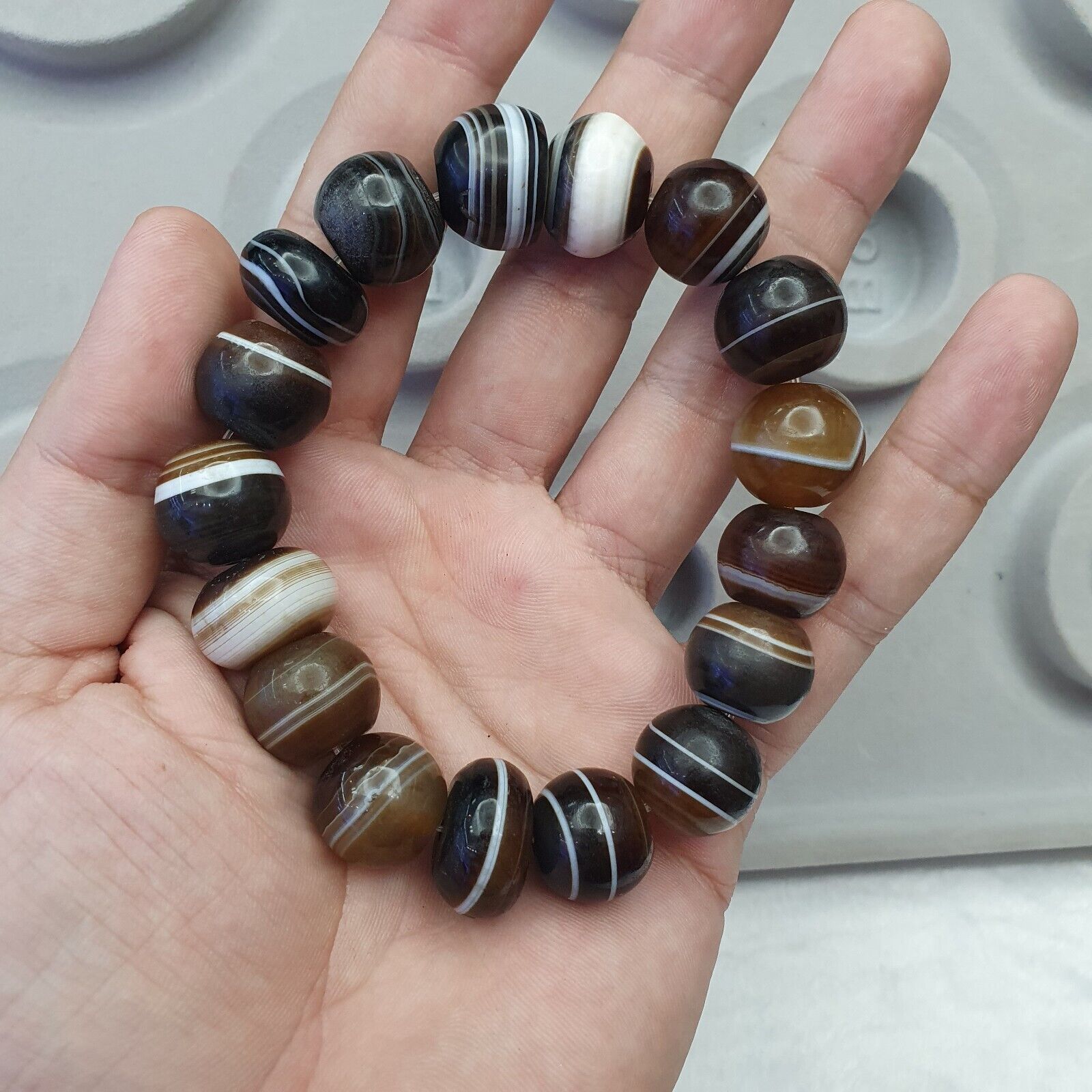 Antique Indo Tibetan Beads, Beaded Bracelet Amulet 15 Beads