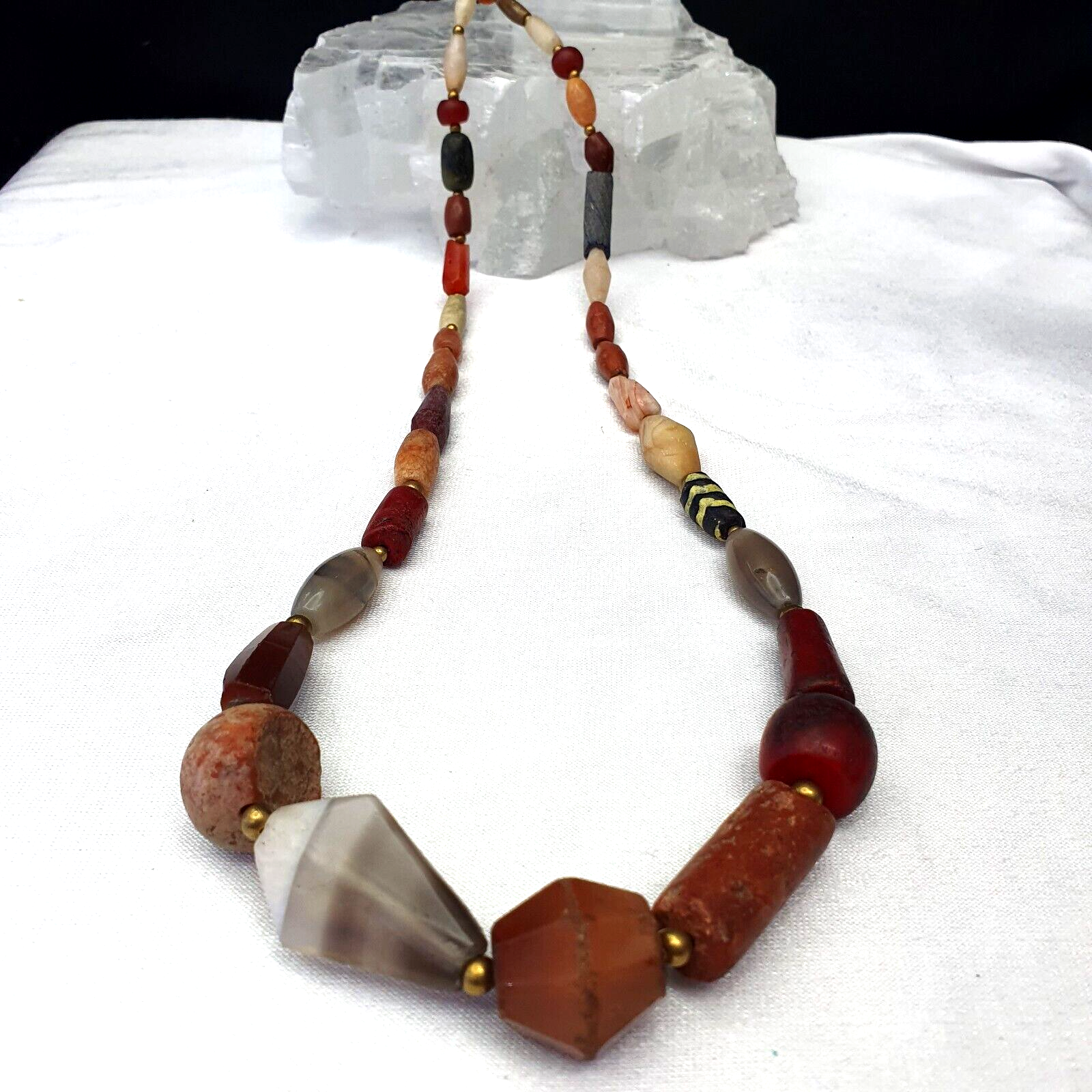 Antique Carnelian Multi Agate ancient Jasper Glass Beads Necklace