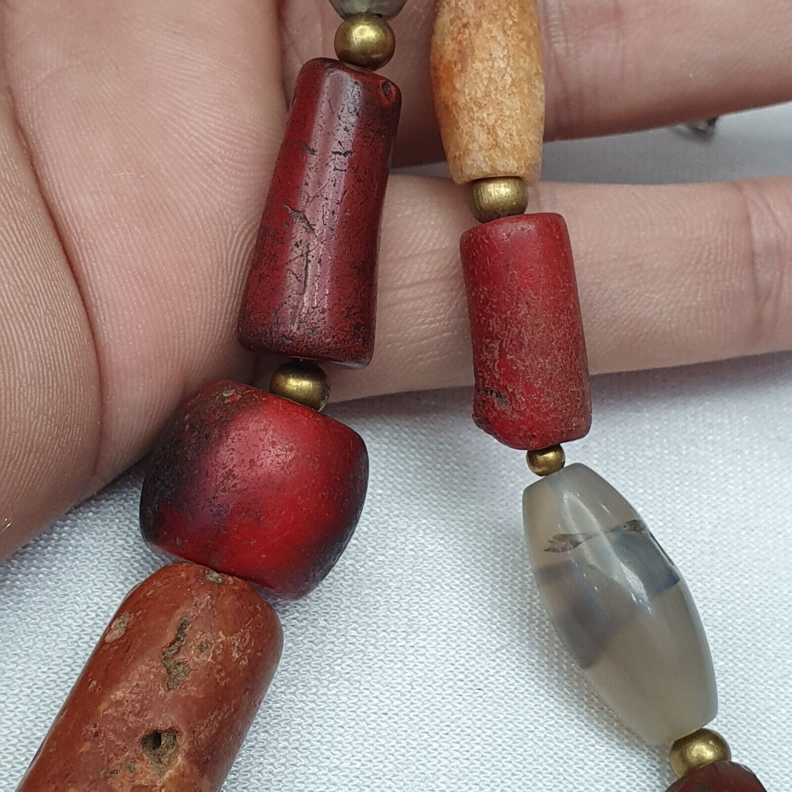 Antike Karneol-Multi-Achat-alte Jaspis-Glasperlen-Halskette