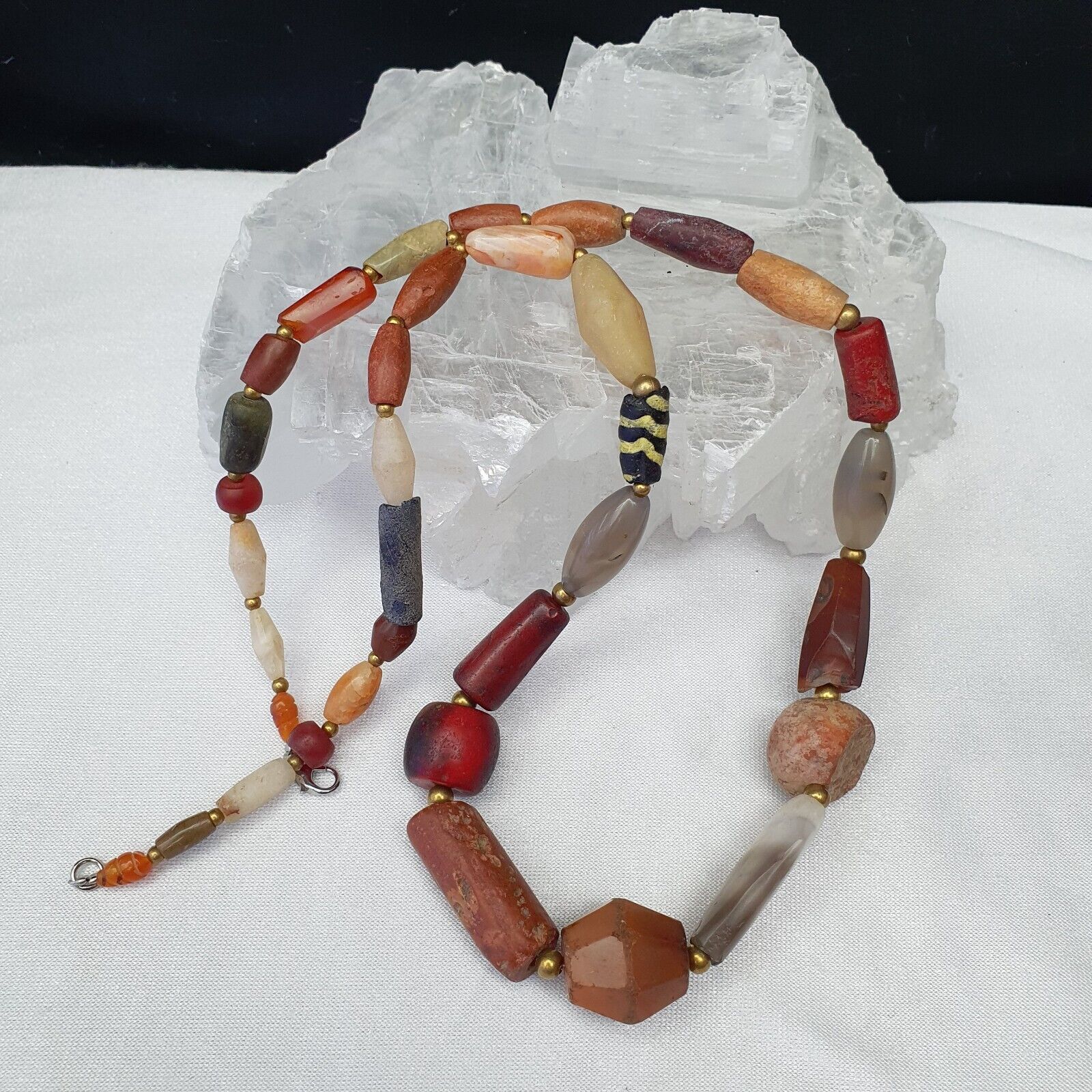 Antique Carnelian Multi Agate ancient Jasper Glass Beads Necklace