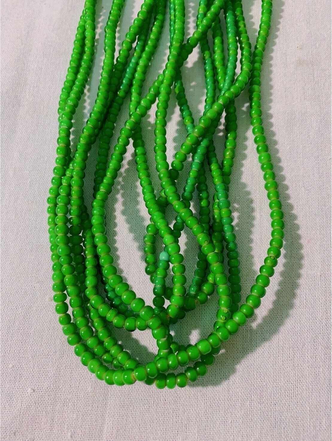 Green 4 mm Antique Venetian  White Heart Trade Beads long strand necklace