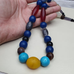 Antique old Himalayan and African Agate and Glass Beads Strand Necklace