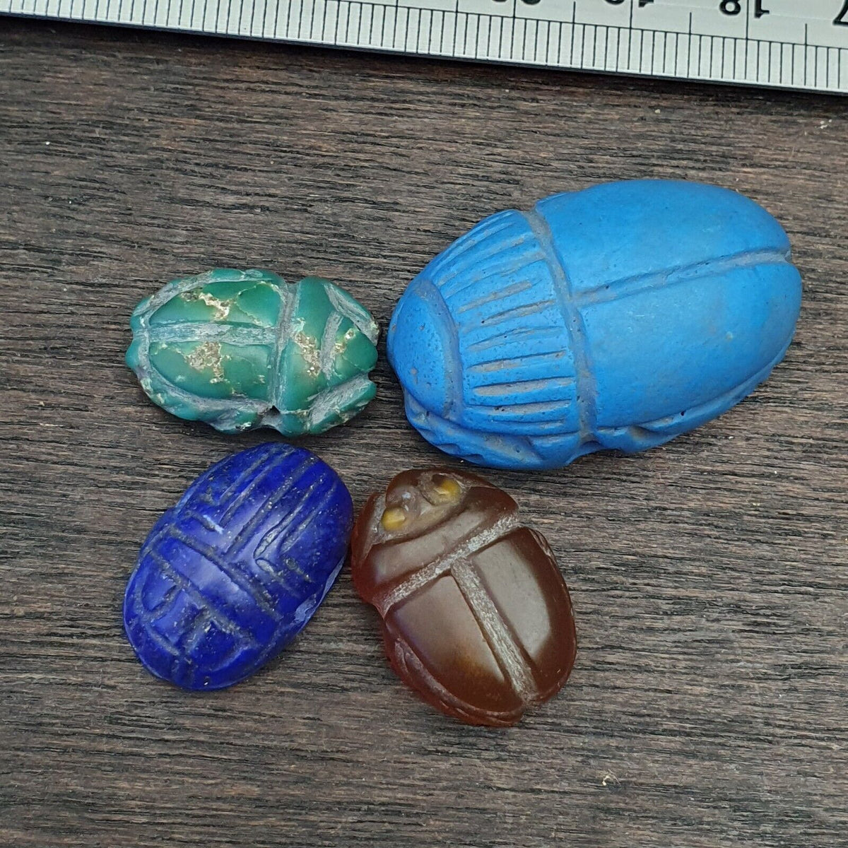 Lot 4 Pieces Vintage Jewelry Egyptian Art Scarab Stamp Bead Amulet Engrave