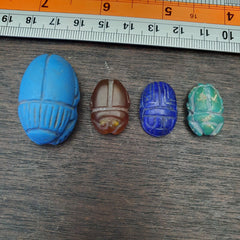 Lot 4 Pieces Vintage Jewelry Egyptian Art Scarab Stamp Bead Amulet Engrave