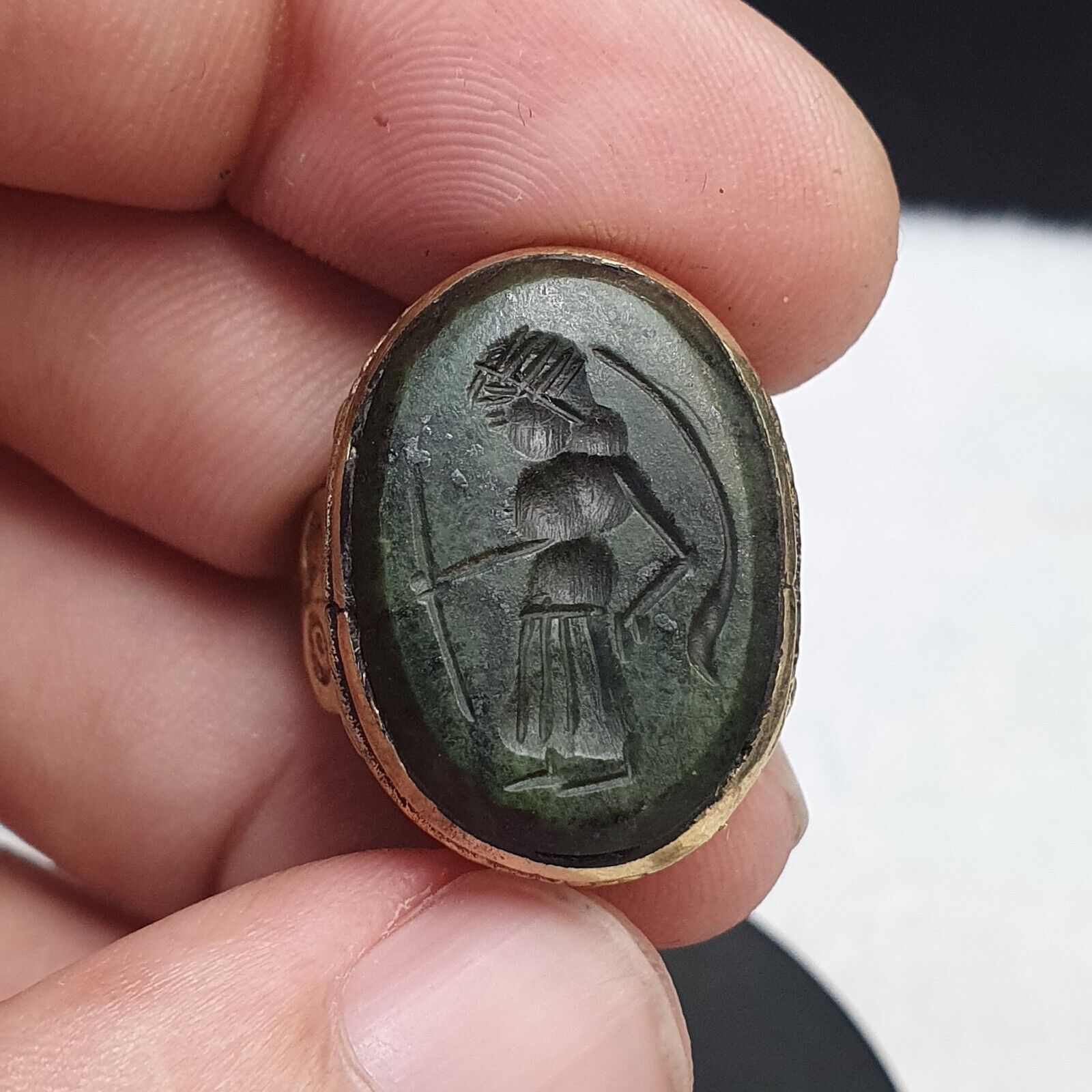 Antique natural gemstone jewelry Stone Carved Rare Seal Ring