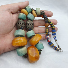 Moroccan Necklace Handcrafted Amber Vintage Jewelry African amazonite Necklace